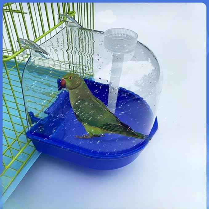 Bird Bath Cage, Cleaning Pet Supplies Bird Bathtub with Hanging Hooks Come with Free Water Injector for Parrots Spacious Parakeets Portable Shower for Most Birdcage Random Color (S for Round cage)