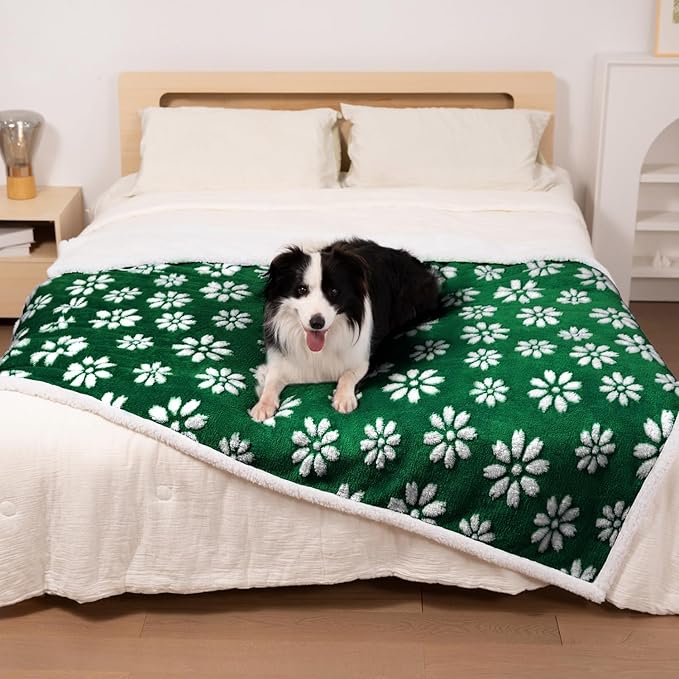 Waterproof Blanket for Dog Cat or Adult, Cute 3D Textured Flower Dog Blanket for Bed Couch Sofa, Soft Liquid Pee Proof Pet Furniture Protector, 50"x60", Green