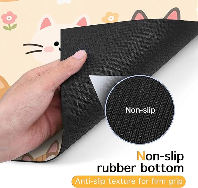 Cat Feeding Mat 24x16 inch Beige Kitten Print Pet Bowl Placemat Non Slip Floor Mat for Food and Water Indoor Kitty Feeding Station Cute Meal Pad for Small Pets Kitchen Use
