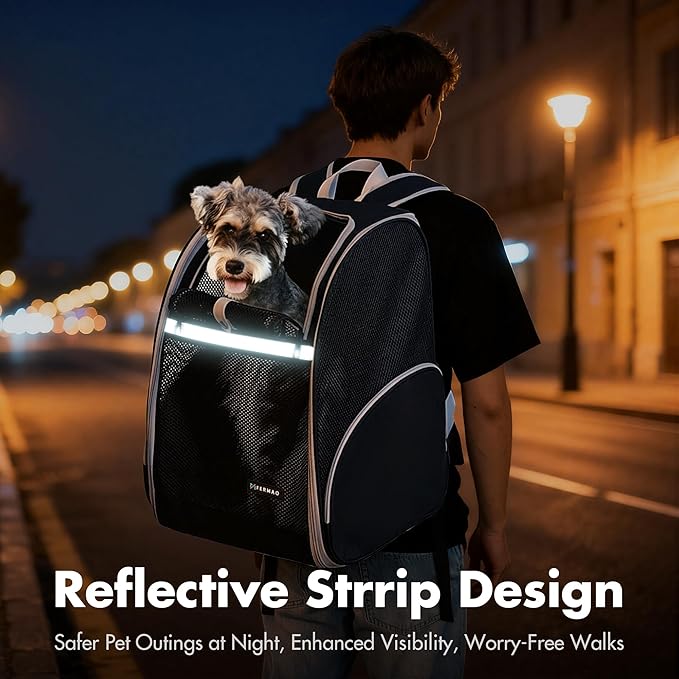 Pet Backpack Carrier, Large Cat Carrier Backpack Up to 20 Lbs with Breathable Mesh, for Medium Large Cats or Small Dogs, Travel Hiking Camping Backpack (Black-XL)