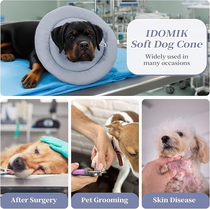 IDOMIK Dog Recovery Collar, Waterproof Soft Dog Cone After Surgery, Comfy Protective Elizabethan Collar Alternative for Dogs Cats, Adjustable Pet Neck Donut Cone Anti-Licking Biting Wounds,Blue,M
