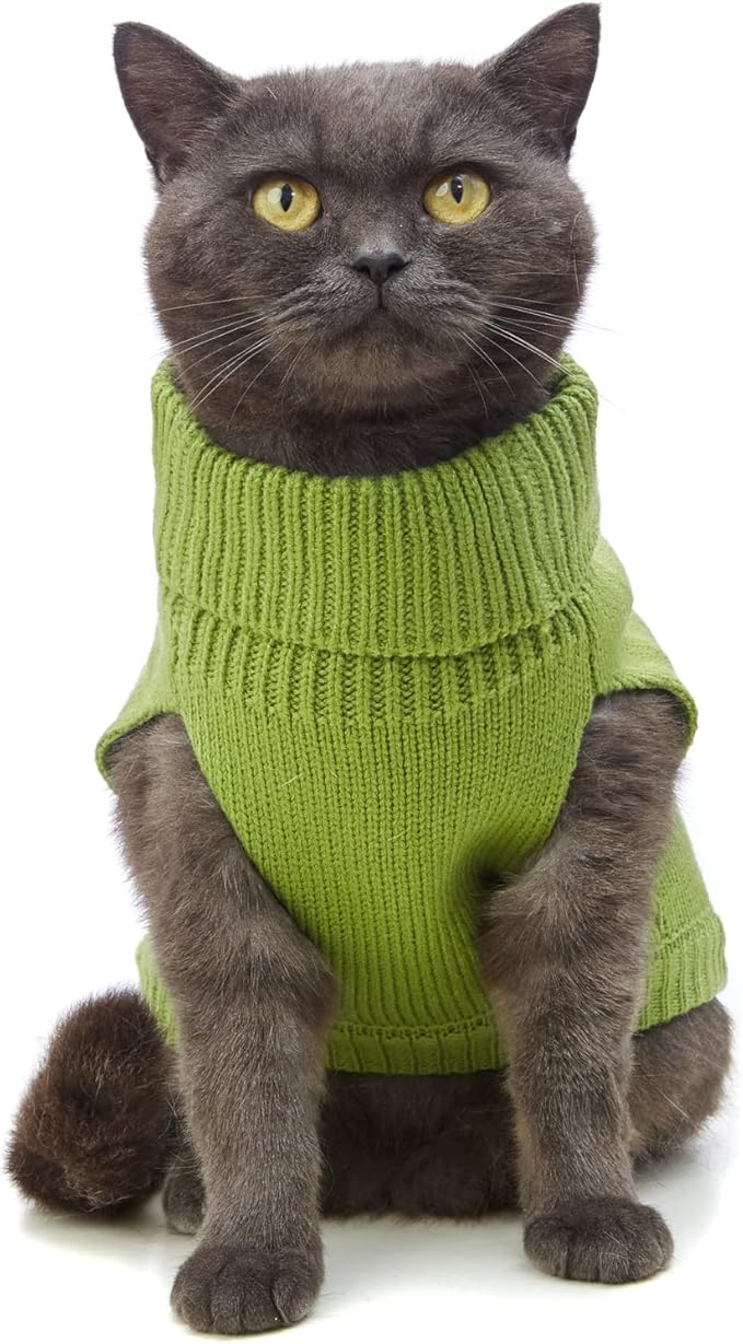 Stretchy Cat Sweater - 17 Colors & 6 Sizes | Snug Winter-Ready Knit for Boy/Girl Cats & Kittens(Green, Small)