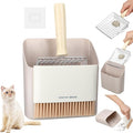 Cat Litter Scooper Kit Wooden Handle Metal Cat Litter Scoop Includes Small Broom and Dustpan Set Portable Cleaning Brush and Dustpan Combo Kitty Litter Scooper(Coarse Grid,Gray)