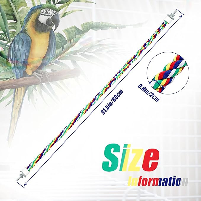 Weewooday 2 Pcs Bird Rope Perches Climbing Rope Bird Cage Accessories for Parrots, Parakeets, Cockatiels, Conures(31.5 Inch)