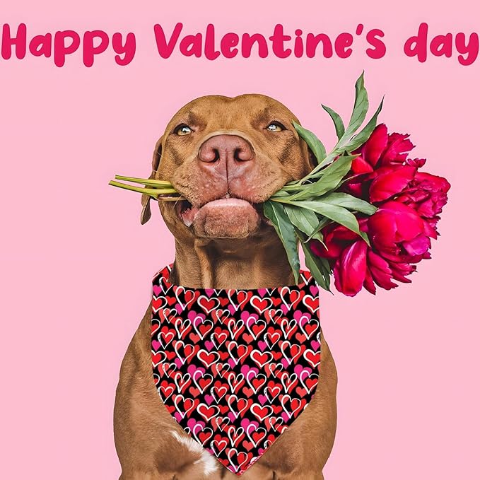 Valentines Dog Bandana Reversible Triangle Bibs Scarf Mother's Day Bandanas for Medium Large Dogs