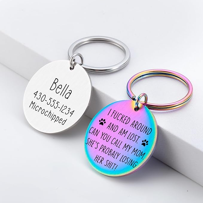 Funny Personalized Dog Tag, Customized Dog Collar with Name Tags Plate, Can You Call My Mom,Cute Pet Tag Keychain for Dogs Cats Owner, Pet Name Tags Double Sided Engraved (Type 3)