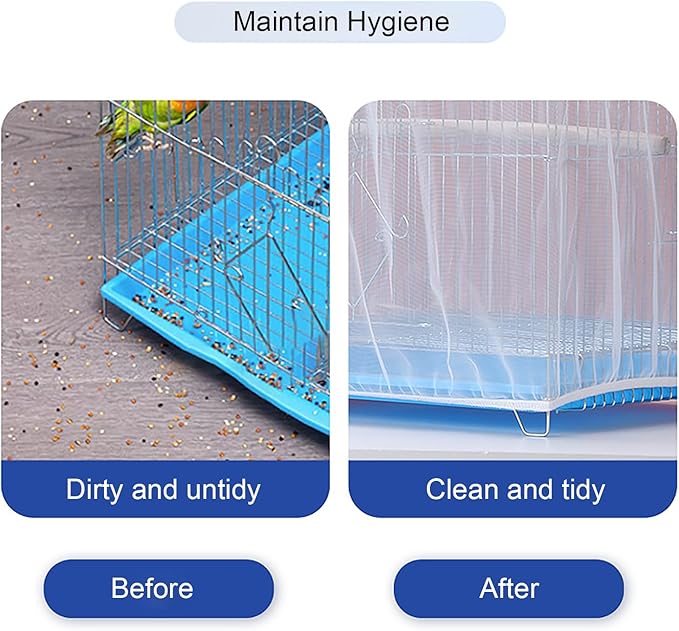 Large Bird Cage Net, Adjustable Soft Airy Mesh Net, Bird Cage Seed Catcher, Prevent Scatter and Mess (86.6 x 15.7Inch/ 220 x 37 cm, White)
