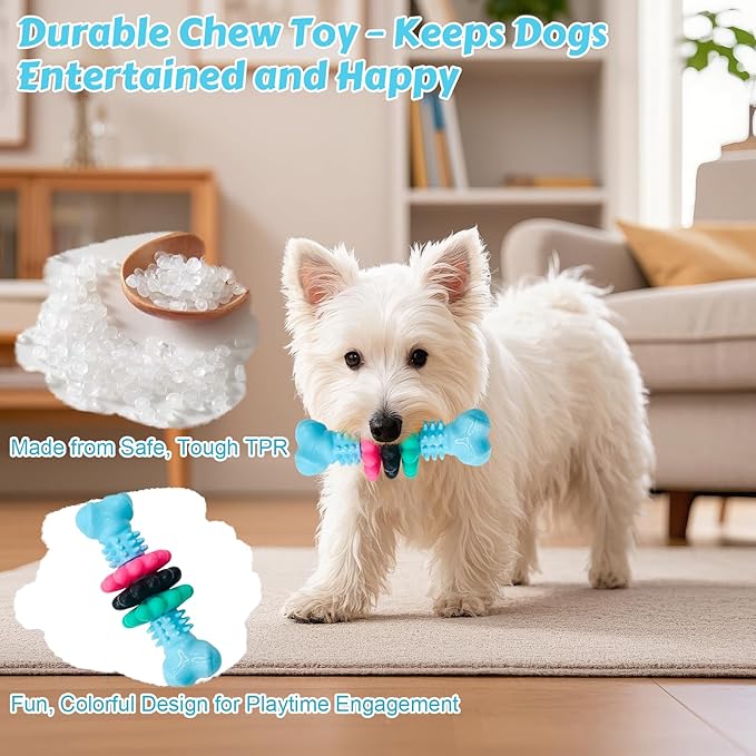 Puppy Chew Toys for Teething, Durable Dog Chew Toy for Aggressive Chewers, Tough TPR Rubber Bone Toy for Small & Medium Dogs, Teeth Cleaning & Anxiety Relief(Blue)