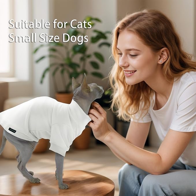 Fleece Sphynx Cat Clothes Soft Hairless Cat Clothes Pullover Cat Sweater for Chihuahua All Season Light and Warm Kitten Cloth for Cats Only Puppy Clothes Small Dog Sweater (White, X-Large)