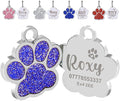 EDSG Cat Dog Tags Personalized for Pets, Dog Name Tags Cat Name ID Tag, Engraved Dog Tags Dog ID Tags Small Glitter Bling ID Tag Paw Print for Cat Pet Dog Puppy(Blue,Design 4)