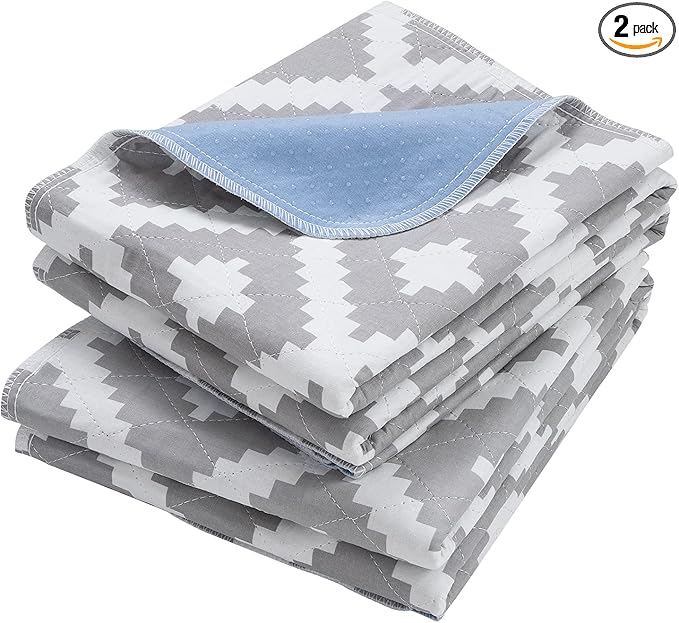 OUTCREATOR® Washable Bed Pads 34" x 56" (Pack of 2), Incontinence Mattress Protector, Anti-Slip Waterproof Underpads for Adults Kids Elderly Pets, Absorbency & Reusable Bedwetting Pads (Gray Geometry)