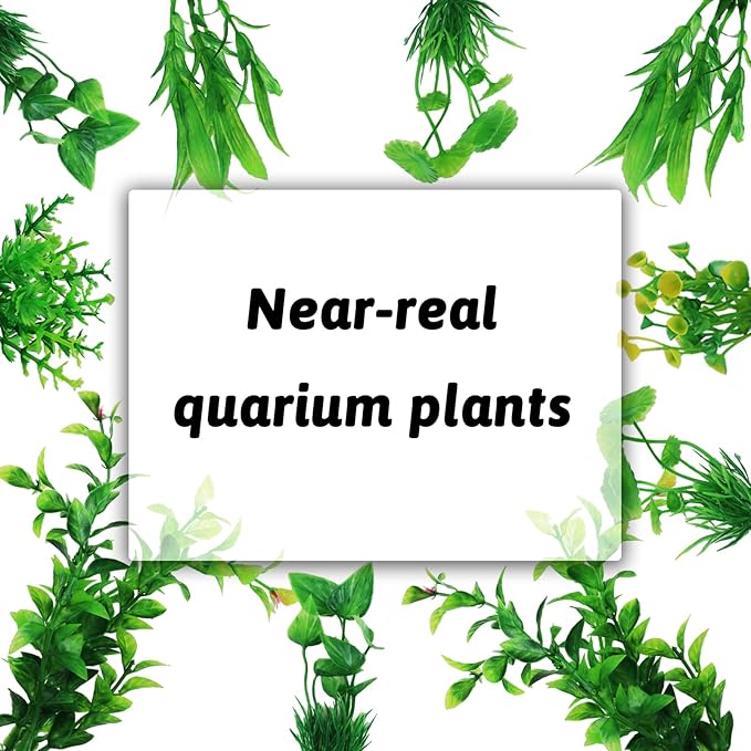 PietyPet Fish Tank Accessories Green Plants, 10pcs Green Fish Tank Decorations, Aquarium Decor Plastic Plants