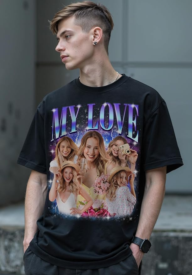 Custom Bootleg Rap Shirt with Photo Text, Vintage Custom Picture Shirt for Girlfriend, Boyfriend, Dad, Mom, Pet Lover Friend