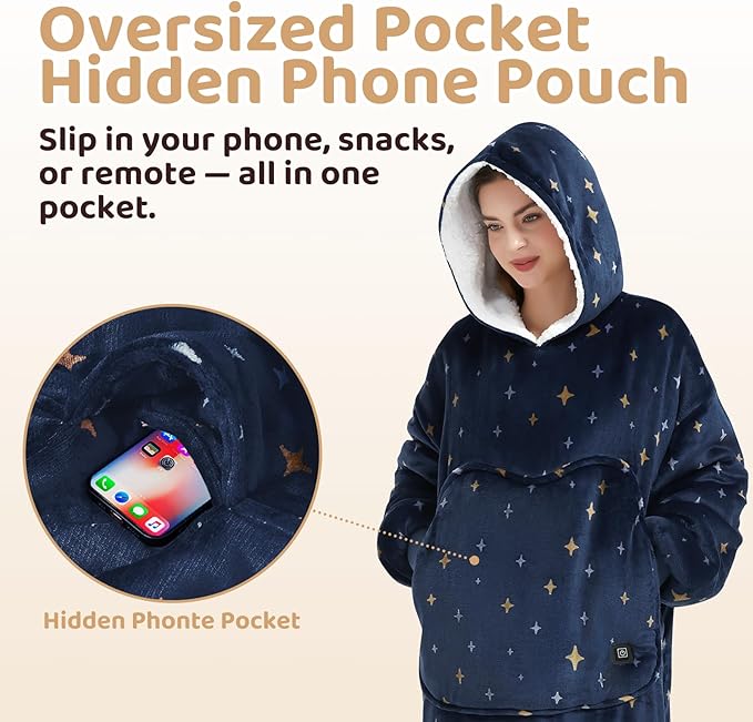 Mewaii Wearable Blanket Hoodie for Adults, Warm Sherpa & Soft Flannel Long Sweatshirt with Giant Pocket, Cozy Gifts for Women