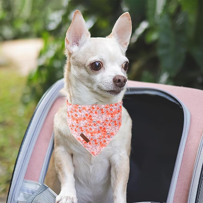Summer Dog Bandana, UP URARA PUP Orange Bandana for Small Large Dogs, Cotton Handkerchief Cute Flower Puppy Triangle Bid Scarf for Boy Girl Dogs