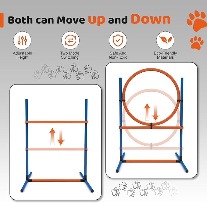 15 Piece Pets Agility Training Equipment, Obstacle Course Kit with Adjustable Dog Hoop, Dog Jump, Weave and Blind Poles, Pause Box for Outdoor Game