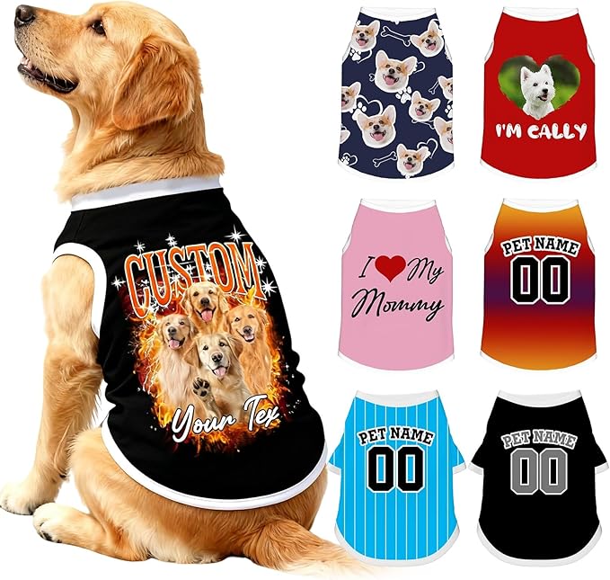 Custom Dog Shirt with Name Photo Text Logo Personalized Dog Pullover Shirts Customized T Shirt Clothes Gifts for Small Medium Large Dogs Cats Pet