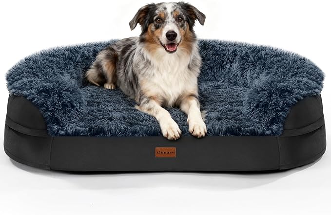 Black Dog Beds for Large Dog, 41" x 32.6" x 7.7", Removable and Washable Cover, Raised Reboundable Edges, Non Slip Bottom, Warm Plush, Orthopedic Oval Memory Foam Pet Bedding, Indoor