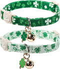 Cat Collar,2Pack St.Patrick's Day Cat Collars Cute Breakaway Kitty Collars,Spring Green Shamrock Cat Collar with Bell, Lucky Clover Kitten Collars with Safety Buckle for Girl & Boy Cats