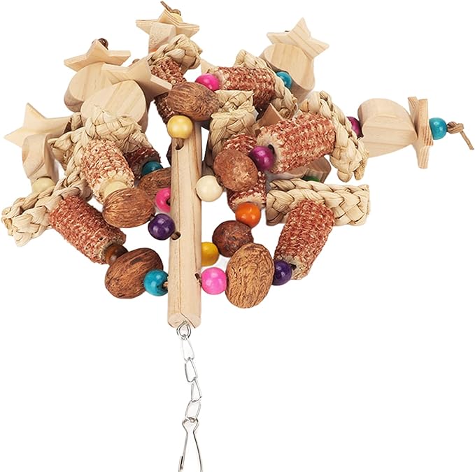 Wooden Bird Chew Toy, Edible Nuts, Non, Vibrant Design, Reduces Boredom, for Parrots and Small Birds