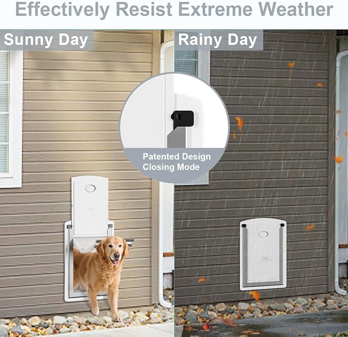 Dog Door for Wall, Steel Dog Door with Telescoping Tunnel, Weatherproof Pet Door with Two Sliding Lock Panels and Magnetic Flaps, Easy to Install, White, Large