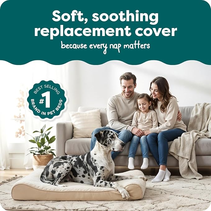 FurHaven Replacement Dog Bed Cover, Contour Luxe Lounger Design, Soft & Breathable Fabric for Cozy Comfort, Machine Washable, Jumbo Plus XXL, Ultra Plush Faux Fur & Suede, Cream