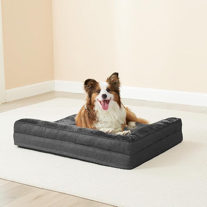 EHEYCIGA Orthopedic Dog Bed Medium Size Dogs, Memory Foam Dog Bed with Washable Removable Cover, Waterproof Pet Sofa Couch for Crate with Nonskid Bottom, 30x20x6, Dark Grey