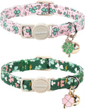 Lionet Paws 2pcs Pack St. Patrick Cotton Cat Collar,Breakaway Buckle with Green Clover and Rainbow Adjustable Pink Cat Kitten Collar,Ideal for Girl Cats Boy