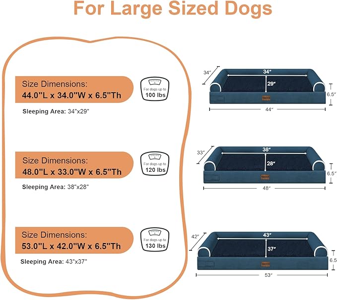 Large Dog Bed Orthopedic Washable: Extra Large Sized Beds for Jumbo Dogs Egg Crate Foam Sofa Couch Waterproof Removable Cover - Navy Blue
