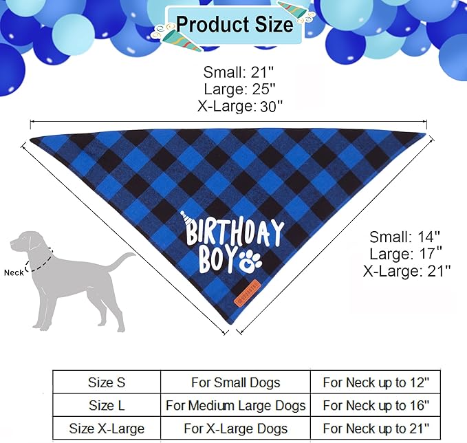 ADOGGYGO Dog Birthday Party Supplies, Multi Size Offered, Blue Birthday Boy Dog Bandana, Pet Party Hat with Numbers Bow for Small Puppies (Small)