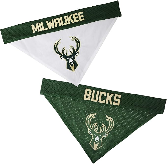 Pets First NBA Dog Bandana - Milwaukee Bucks Reversible Pet Bandana. 2 Sided Home & Away Sports Bandana with a PREMIUM Embroidery TEAM Logo, Large/X-Large