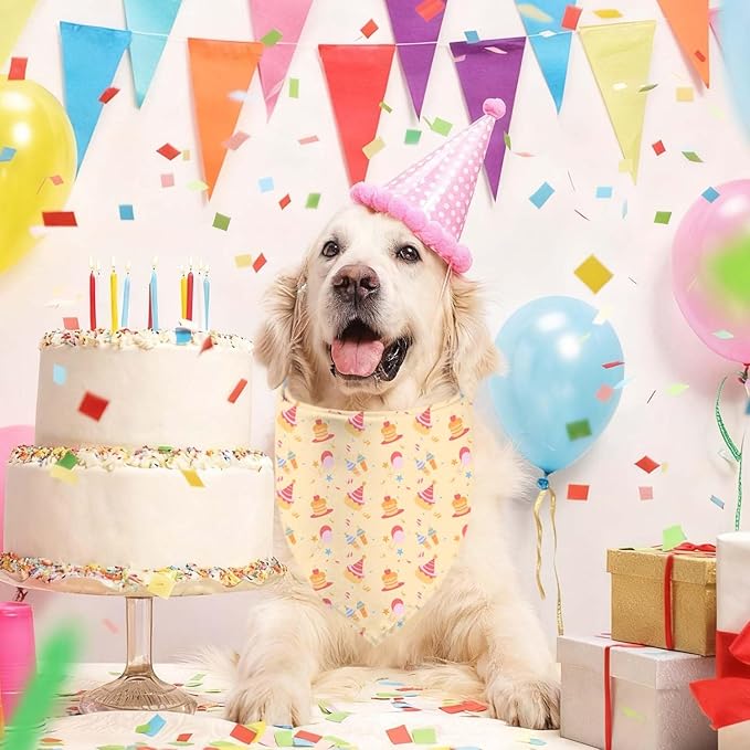 Birthday Dog Bandanas, Double Side Reversible Large Pet Scarves, Celebration Set, Adjustable Triangle Holiday Bandanas for Dogs Girl Boy Pets