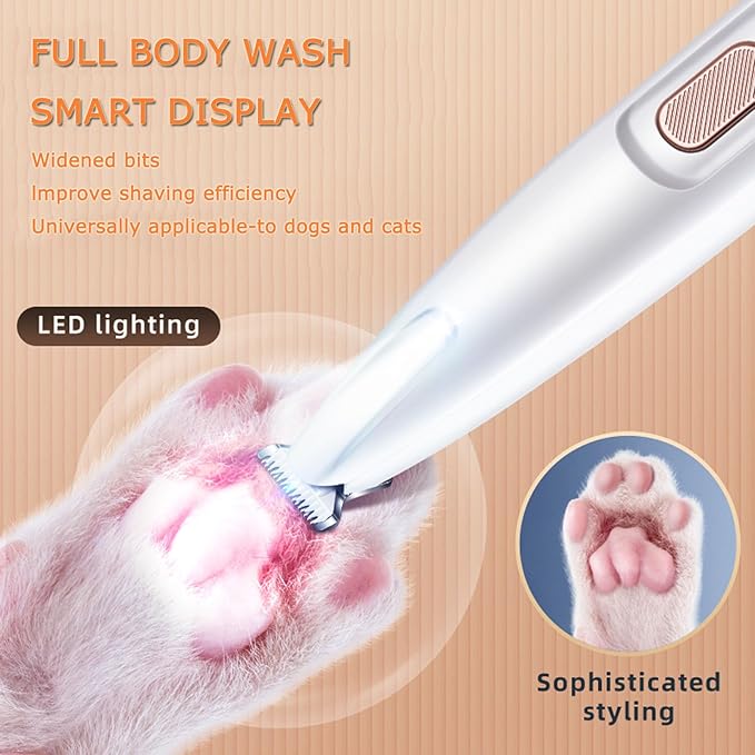 2PCs Dog Paw Trimmer with LED Light,35dB Low Noise Precision Pet Paw Trimmer for Dogs Cats Grooming Clippers,Safety Electric Paw Hair Trimmer for Paws,Ears,Rump,Face,Eyes,Dog