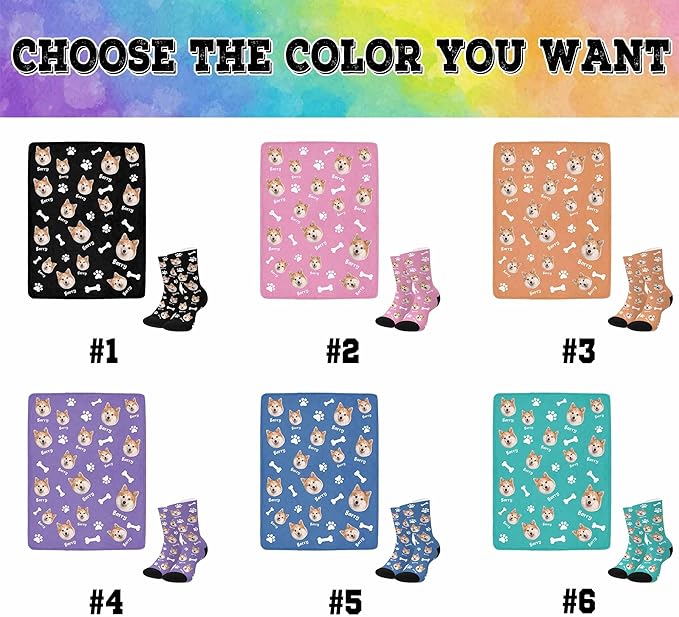 Personalized Paw Print Dog Blanket with Pet Name Face-Custom Puppy Blankets with Picture for Dogs-Customized Dog Memorial Throw Fleece Blanket-Loss of Pets Supplies Sympathy Gift for Bed Sofa Travel