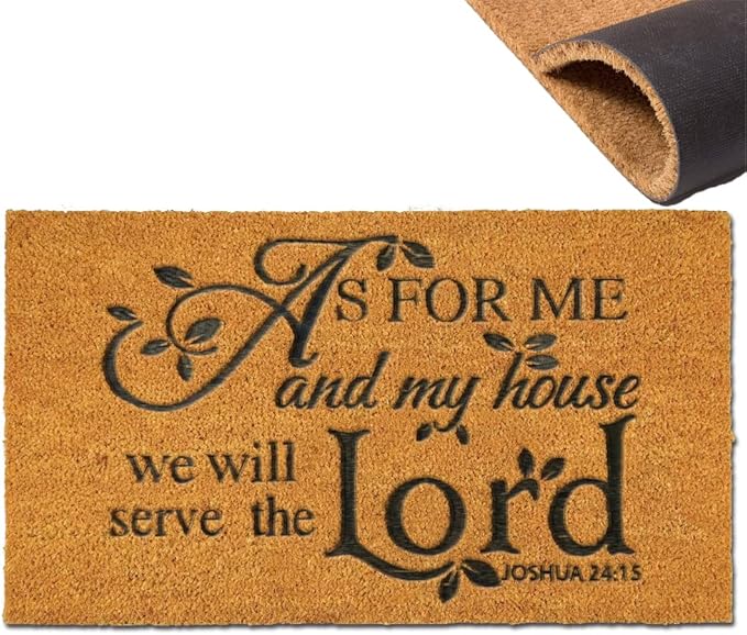 Coir Door Mat Outdoor Mats For Home Entrance,As FOR ME and My House We Will Serve The Funny doormats,Front Door mat,Indoor Entrance Embroidered Welcome Rubber Rugs Christmas Home Decoration 30”x 18”