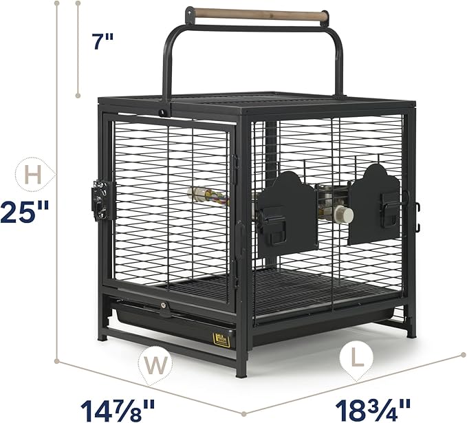 Prevue Pet Products Playtop Travel Carrier - Outdoor Travel Bird Cage for Small Parrots & Birds, Front Facing Door, Rope Perch, Lightweight & Portable, Easy Transport - Black
