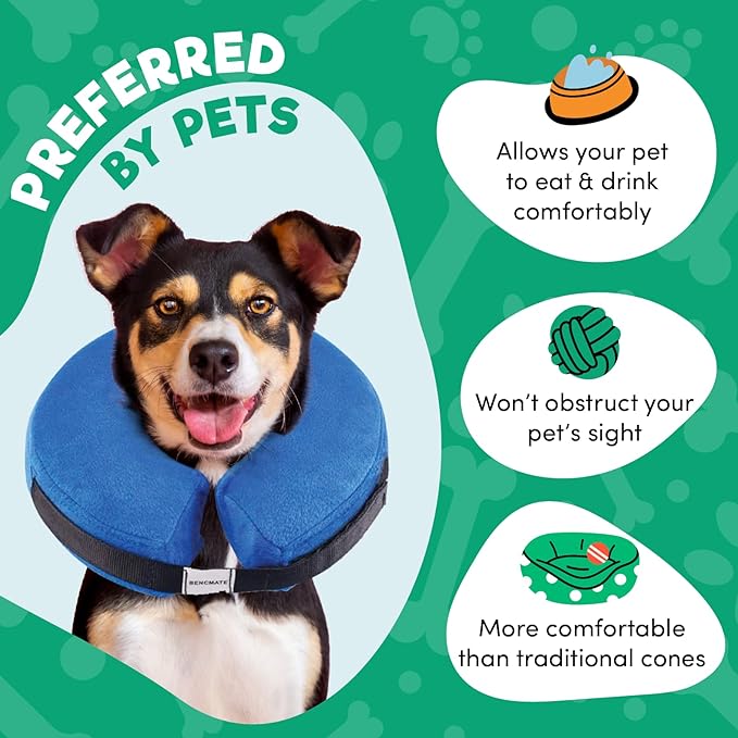 BENCMATE Inflatable Dog Cone Collar Alternative, Soft Dog Cone for Small Medium Large Dogs and Cats, Neck Recovery ECollar Donut Collar After Surgery (Large+, Donut-Strawberry)