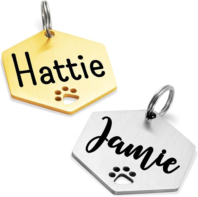 Ultra Joys Dog Tags Personalized for Pets - Hollow Paw Custom Pet ID Tag - Engraved Dog Tag for Small, Large Dogs - Small Hexagon in Gold