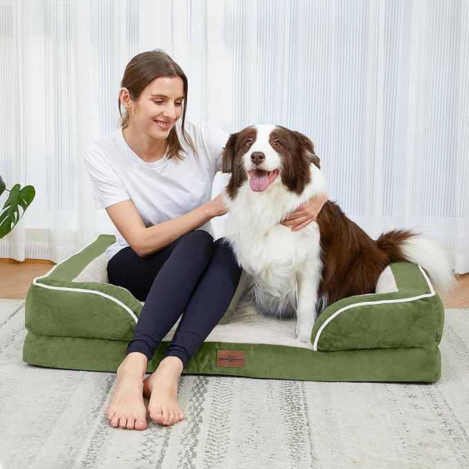 Comfort Expression Orthopedic Dog Bed for Medium Dogs 30x20 Inch, Waterproof Egg Crate Foam Medium Pet Bed with Removable Bolsters, Dog Couch with Washable Cover & Non-Slip Bottom, Light Green