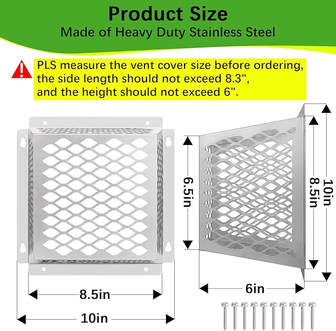 Dryer Vent Bird Guard,Dryer Vent Cover Guard for Most 5" to 6" Bathroom Exhaust Fan Ventilation Cover,8.5"Lx8.5"Wx6"H Stainless Steel Ventilation Bird Cage for Exhaust Fan Cover,2PCS
