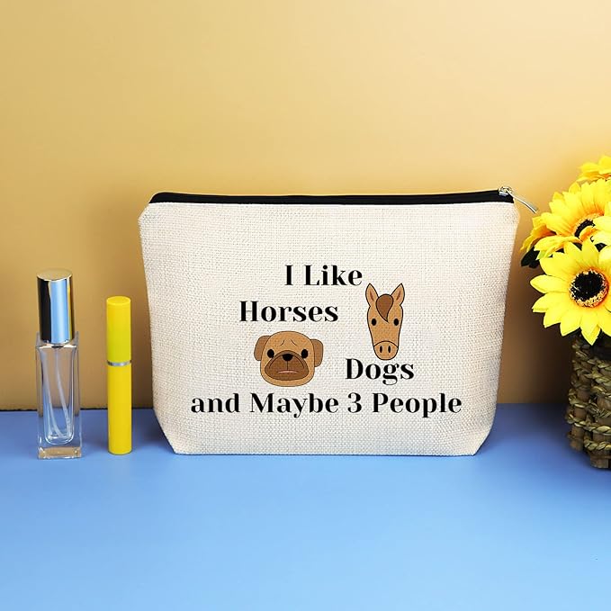 Dog Horse Lover Gifts Makeup Bag Dog and Horse Gifts for Girls Women Cosmetic Bag Cowgirl Equestrian Gifts Dog Mom Gift Birthday Christmas Gift for Dog Horse Lover Friend Sister Travel Makeup Pouch