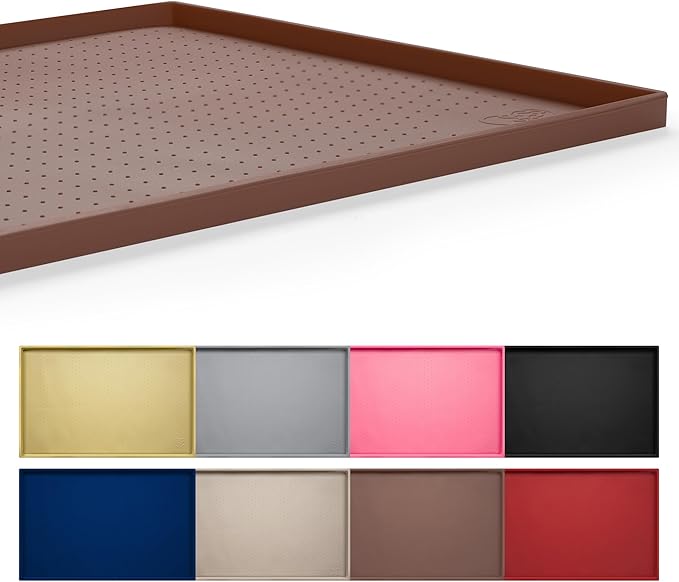 Hubulk Dog Feeding Mat,100% Waterproof Food Grade Silicone Pet Food and Water Bowl Placemat,Dishwasher, High Raised Edge to Prevent Spills,Nonslip Tray to Stop Messes on Floor（19"x12"x0.5", Brown）