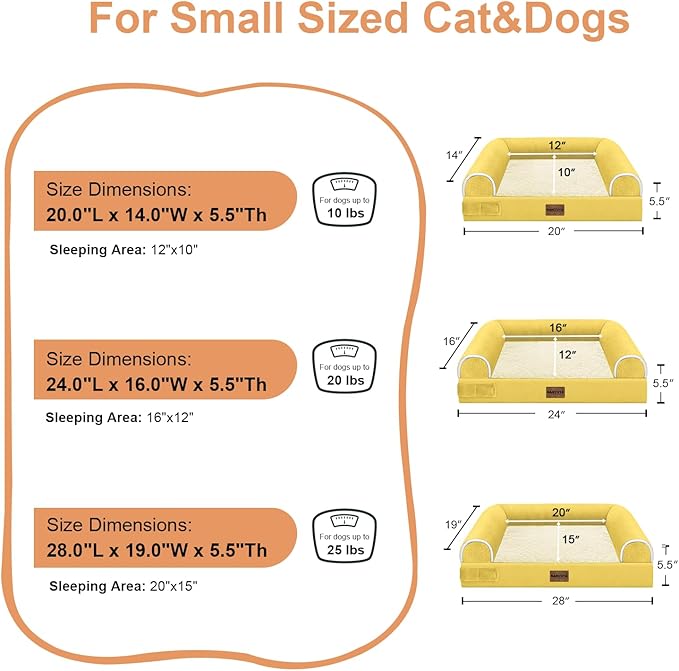 Small Dog Bed Orthopedic Washable: Beds Bolster Small Sized Dogs Bed Egg Crate Foam Couch Sofa Waterproof with Removable Cover - Ginger