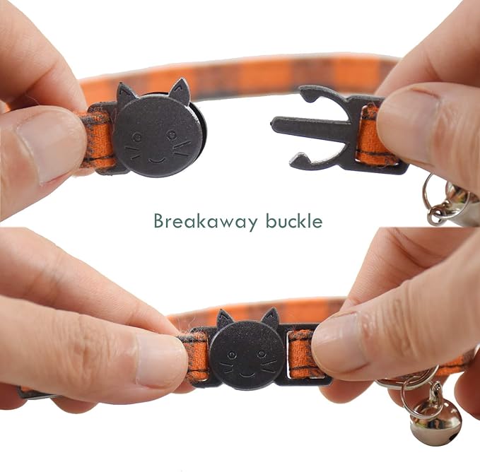 Breakaway cat Collars with Bell, Set of 3, Durable & Safe Cute Kitten Collars Safety Adjustable Kitty Collar for Cat Puppy 7.5-11in (Black,Blue,Orange)