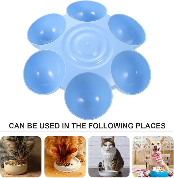 GLEAVI Multiple Pet Feeder Bowl with Compartments, Plastic Pet Food and Treats Dispenser for Dogs and Cats, Blue Indoor Puppy and Kitten Feeding Dish for Home Use