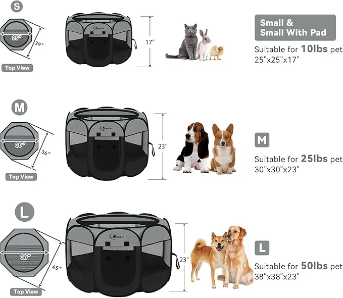 Dark Grey Puppy Playpen for Large Dog Cat, Dogs Tent Crates Cage Indoor/Outdoor, Portable Pop Up Dog Kennel with Carrying Bag for Rabbits, (Dark Grey, Large)