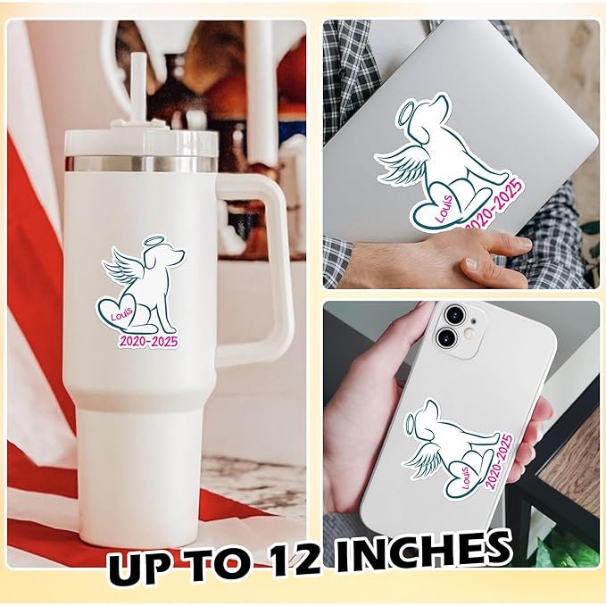 Custom Pet Memorial Heart Name Sticker Personalized Text Loss of Dog Decal Waterproof Die Cut Vinyl & Transparent DTF Decal for Laptop Helmet Car Cup Phone Tablet for Male Female