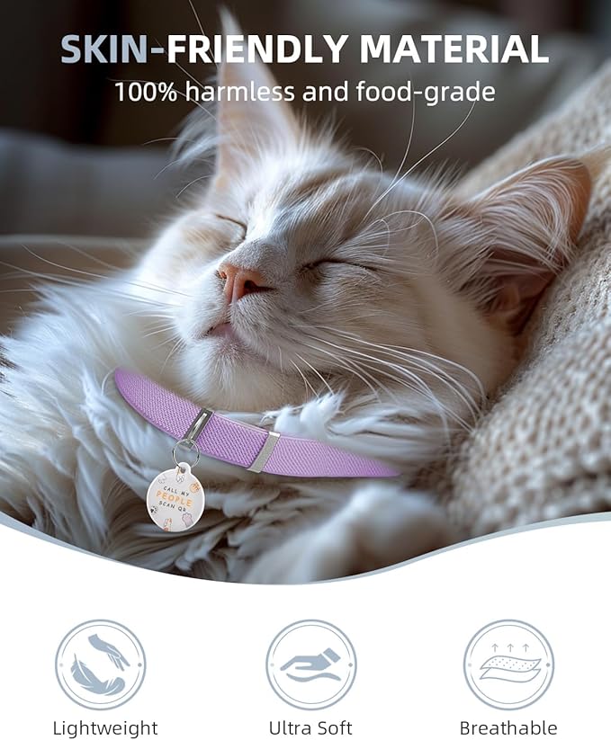 Cat Collar with Bell, Stretch Elastic Quick Release, Non Breakaway Lightweight Kitten Collar for Girl Boy Cats, Pet Supplies,Gifts,Accessories, Purple