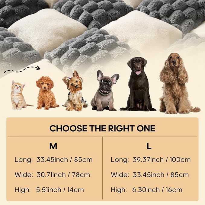 Calming Dog Bed Mats, Thick Flannel Mat for Pets Dog Pad, Washable Non-Slip Couch Protector Pet Friendly Dog Mat for Couch and Sofa(Bluegrey&White-33.45" x 30.71")