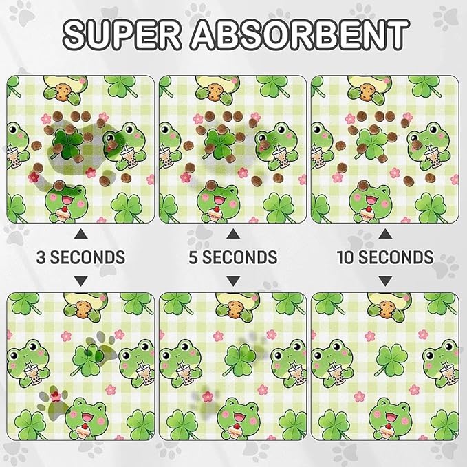 Dog Food Mat for Pet Cat Food Mat, Cute Frog Absorbent Quick Dry Dog Bowl Mats for Food and Water, Non-Slip Cat Pet Feeding Mats for Floor Placemats 12"x20"